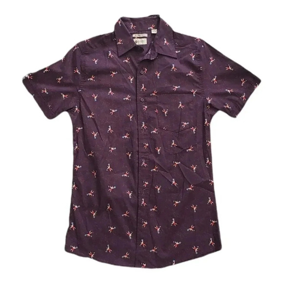 Haggar Burgundy Fun Weightlifter Print Button Down Shirt S - Picture 1 of 4